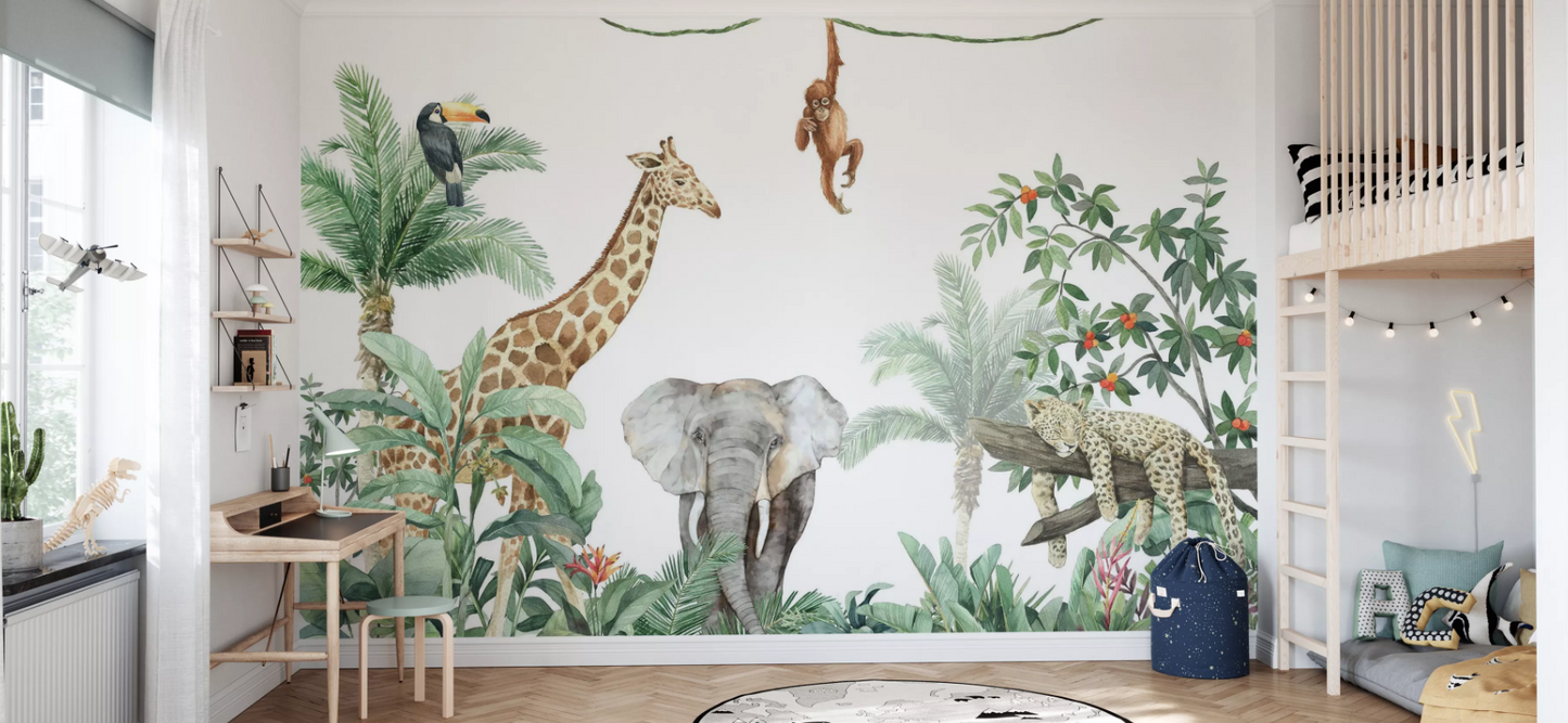 Jungle Friends with Elephant Wallpaper Mural